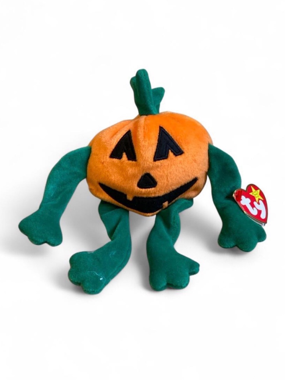 Ty Orange Pumpkin Plush with Green Limbs